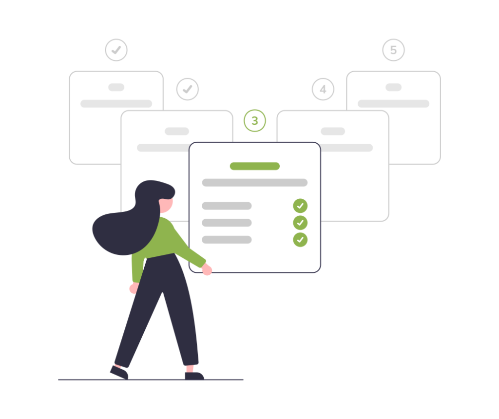 Cartoon style graphic that shows person with check list