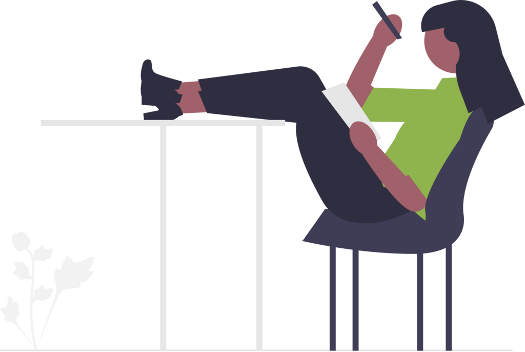Cartoon style graphic that shows a person studying