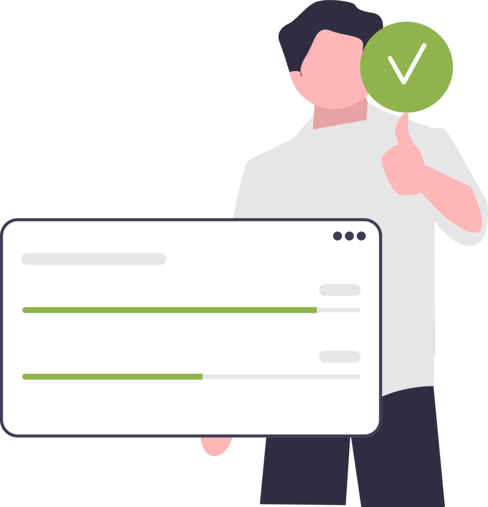 Cartoon style graphic that shows a person with his thumbs up