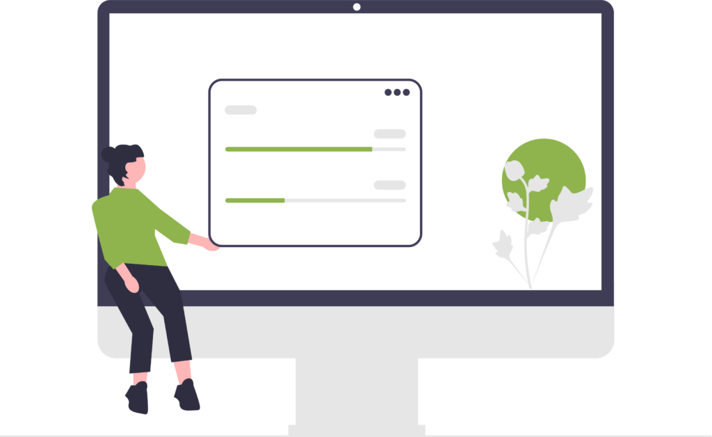 Cartoon style graphic that shows person presenting